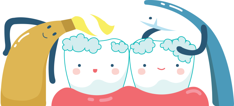 Cartoon of toothbrush brushing teeth